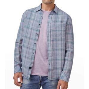Rails Men's Linen Havana Button Up Blue Pink Plaid Medium